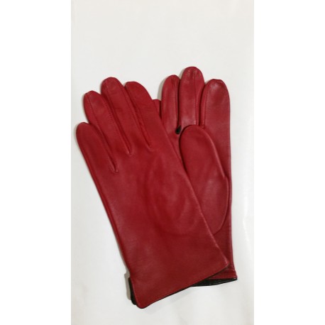 Rękawiczki damskie skórzane czerwone z czarną lamówką